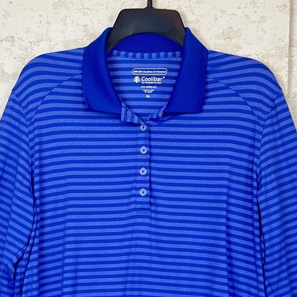 COOLIBAR Womens UPF 50+ Long Sleeve Polo XL Blue Striped - Picture 2 of 16